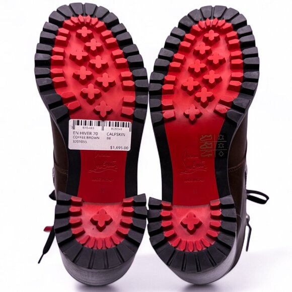 Christian Louboutin EN HIVER 70 Leather Combat Boots with Quilted Collar - Picture 12 of 13